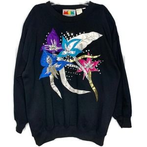 Vintage 80s Embellished Sweatshirt Black Medium